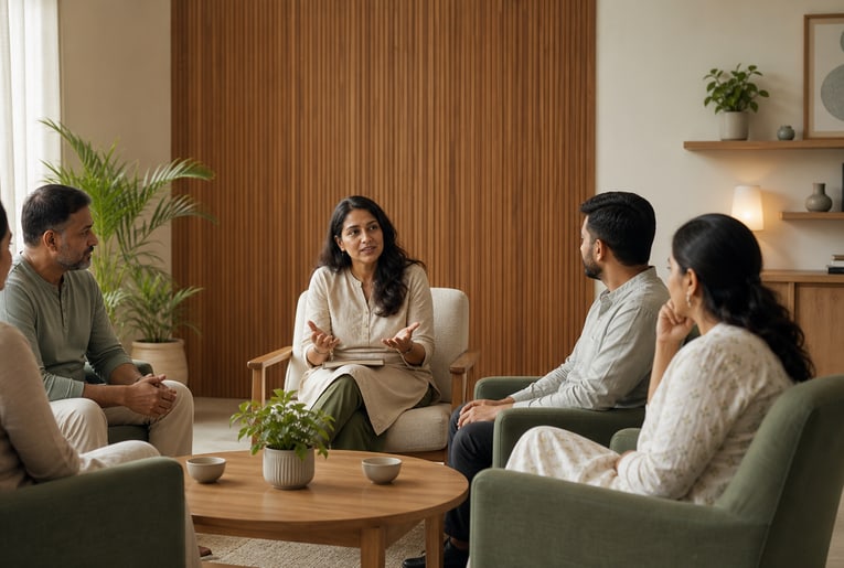 Indian group counseling session in a calm studio